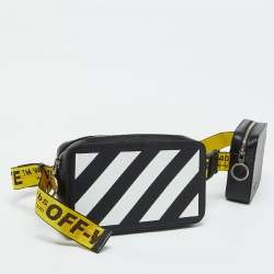 Off White Black Leather Stripe Print Belt Bag