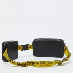 Off White Black Leather Stripe Print Belt Bag