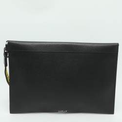 Pre Owned Off-White Diag Large Black/White Leather Pouch Clutch