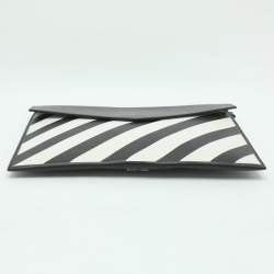 Pre Owned Off-White Diag Large Black/White Leather Pouch Clutch