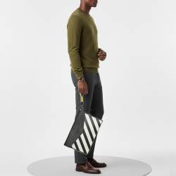 Pre Owned Off-White Diag Large Black/White Leather Pouch Clutch