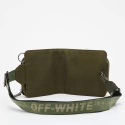 Pre Owned Off-White Military Green Logo Print Nylon Cordura Hip Belt Bag
