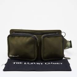 Pre Owned Off-White Military Green Logo Print Nylon Cordura Hip Belt Bag