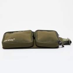Pre Owned Off-White Military Green Logo Print Nylon Cordura Hip Belt Bag