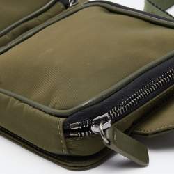 Pre Owned Off-White Military Green Logo Print Nylon Cordura Hip Belt Bag