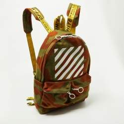 Pre Owned Off-White Green Camouflage Canvas Backpack 