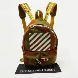 Pre Owned Off-White Green Camouflage Canvas Backpack 