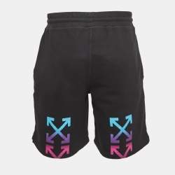 Pre Owned Off-White Black Printed Cotton Knit Shorts L