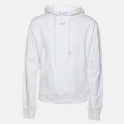 Off-White White Cotton Knit Logo Print Hoodie S