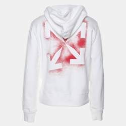 Off-White White Cotton Knit Logo Print Hoodie S