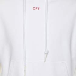 Off-White White Cotton Knit Logo Print Hoodie S