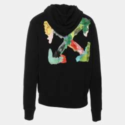 Off-White Black Cotton Knit Printed Brush Arrow Hoodie S