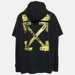 Pre Owned Off-White Black Printed Cotton Double Layer Oversize Hoodie XL