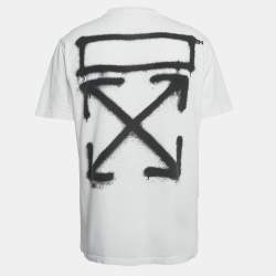 Pre Owned Off-White White Logo Print Jersey Crew Neck  T-Shirt L