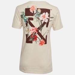 Off-White Beige Floral Arrow Print Jersey T-Shirt M
