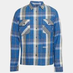 Off-White Blue Tartan Check Linen Blend Long Sleeve Shirt S