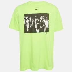 Pre Owned Off-White Neon Yellow Spray Paint Print Cotton Oversized T-Shirt XS