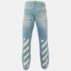 Pre Owned Off-White Blue Logo Print Denim Slim Fit Jeans XL/Waist 37"