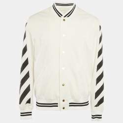 Off-White White Printed Gabardine Cotton Button Front Varsity Jacket M
