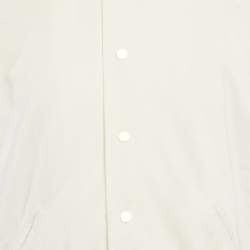 Off-White White Printed Gabardine Cotton Button Front Varsity Jacket M
