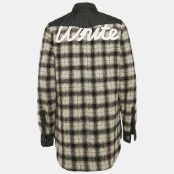 Off-White Black Plaid Virgin Wool Button Front Quilted Jacket L