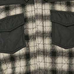 Off-White Black Plaid Virgin Wool Button Front Quilted Jacket L