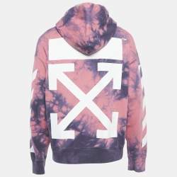Pre Owned Off-White Pink/Blue Logo Print Tie-Dye Cotton Hoodie L