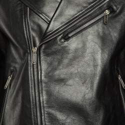 Off-White Black Diagonal Tab Print Leather Biker Jacket L