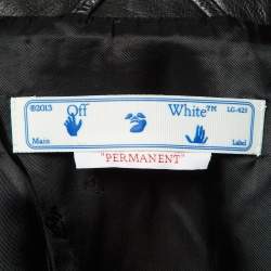 Off-White Black Diagonal Tab Print Leather Biker Jacket L