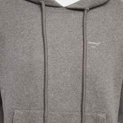 Pre Owned Off-White Grey Arrow Embroidered Cotton Hooded Sweatshirt M