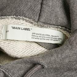 Pre Owned Off-White Grey Arrow Embroidered Cotton Hooded Sweatshirt M