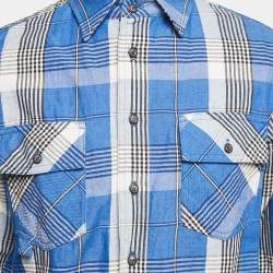 Off-White Blue Checks Linen Blend Long Sleeve Shirt XS