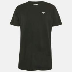 Pre Owned Off-White Black Cotton Logo Applique Detail Crew Neck T-Shirt L