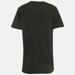 Pre Owned Off-White Black Cotton Logo Applique Detail Crew Neck T-Shirt L