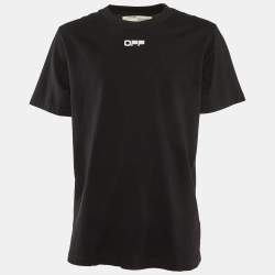 Off-White Black Airport Tape Arrow Print Cotton Crew Neck T-Shirt L