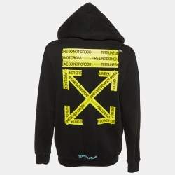 Off-White Black Jersey Cotton Do Not Cross Line Print Zip- Up Hoodie L