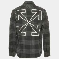 Off-White Black Tartan Cotton Logo Embroidered Shirt M