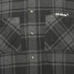 Off-White Black Tartan Cotton Logo Embroidered Shirt M