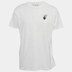 Off-White White Logo Print Jersey Crew Neck  T-Shirt L