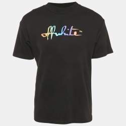 Pre Owned Off-White Black Painted Logo Cotton Crew Neck T-Shirt XS