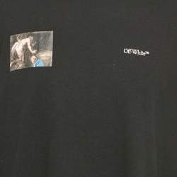 Pre Owned Off-White Black Logo Print Cotton Crew Neck Oversized T-Shirt XS