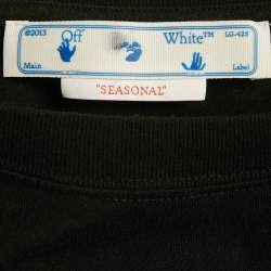 Pre Owned Off-White Black Logo Embroidered Cotton Crewneck T-Shirt L