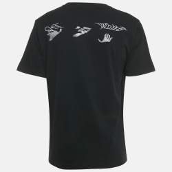 Pre Owned Off-White Black Logo Embroidered Cotton Crewneck T-Shirt L
