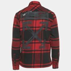 Pre Owned Off-White Red Logo Print Flannel Cotton Button Front Shirt L