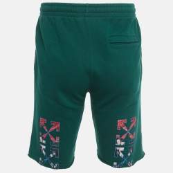 Pre Owned Off-White Green Caravaggio Logo Print Cotton Knit Shorts XS