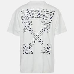Pre Owned Off-White White Printed Cotton Crew Neck Oversized T-Shirt S