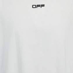Pre Owned Off-White White Printed Cotton Crew Neck Oversized T-Shirt S