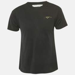 Pre Owned Off-White Black Logo Print Cotton Crew Neck T-Shirt S