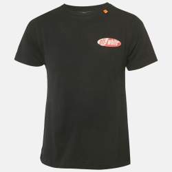 Pre Owned Off-White Black Logo Print Cotton Crew Neck T-Shirt S