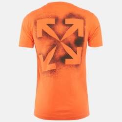 Pre Owned Off-White Orange Logo Print Cotton Crew Neck T-Shirt XXS
